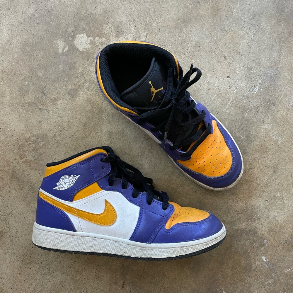 Kids' Youth Air Jordan Nike Purple and Yellow Sneakers Lakers Jordans
